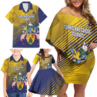 Custom Turks and Caicos Islands Football Family Matching Off Shoulder Short Dress and Hawaiian Shirt 2025 Go Champions