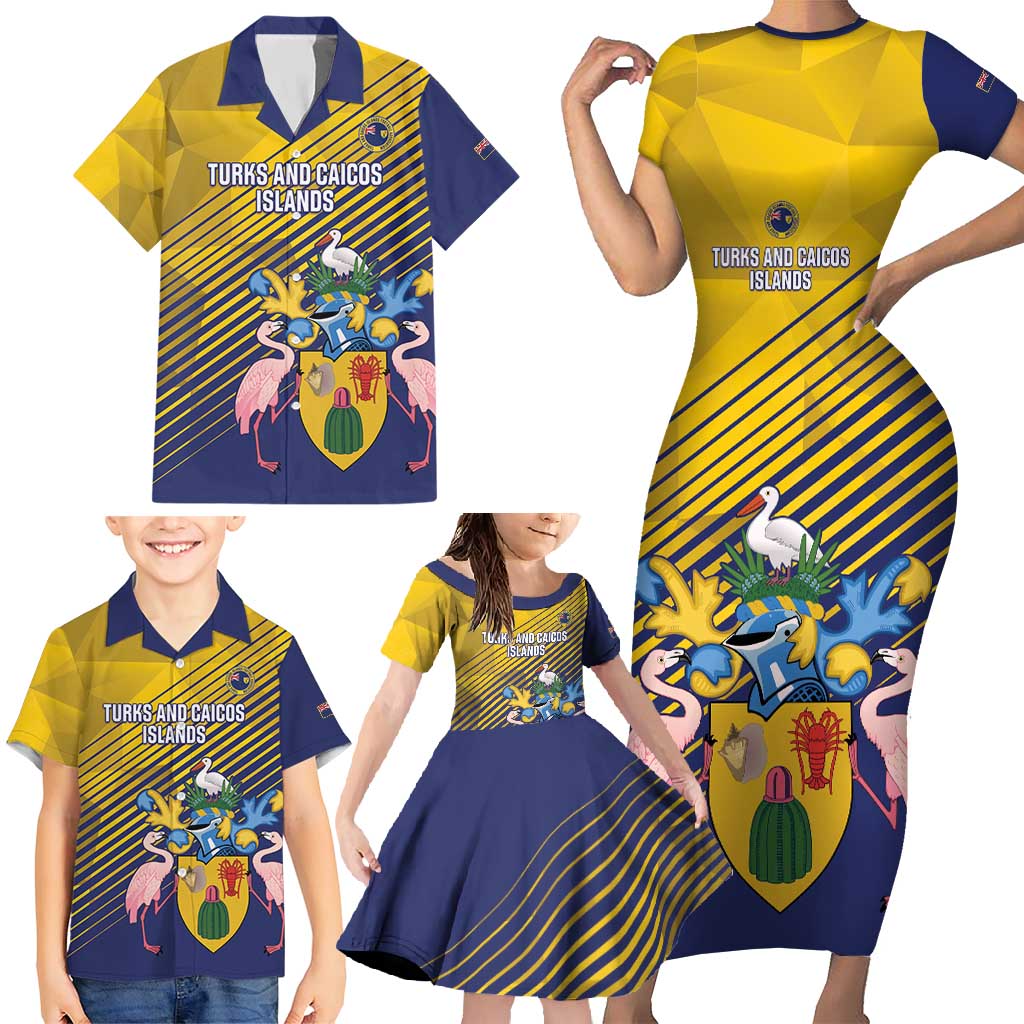 Custom Turks and Caicos Islands Football Family Matching Short Sleeve Bodycon Dress and Hawaiian Shirt 2025 Go Champions
