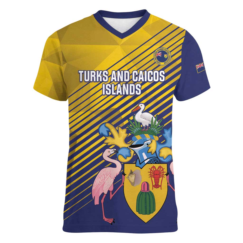 Custom Turks and Caicos Islands Football Women V-Neck T-Shirt 2025 Go Champions