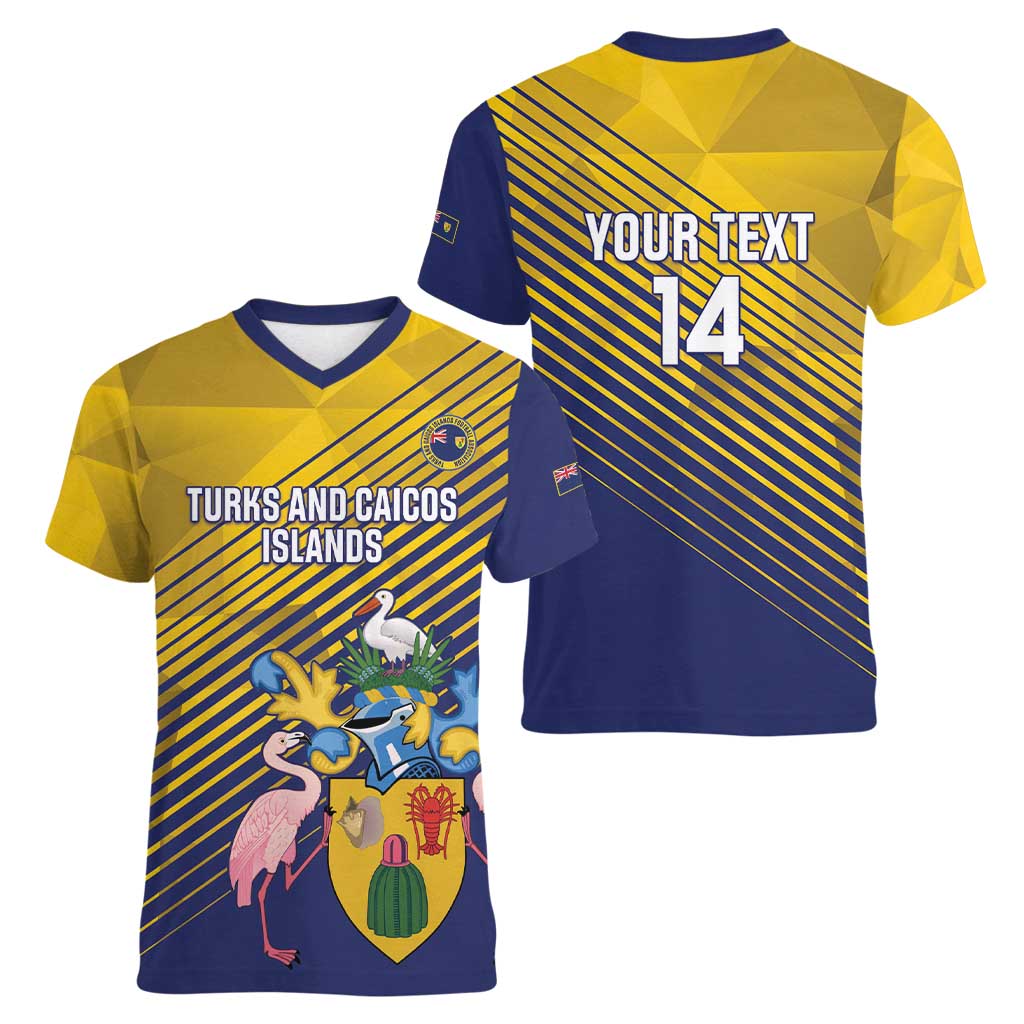 Custom Turks and Caicos Islands Football Women V-Neck T-Shirt 2025 Go Champions