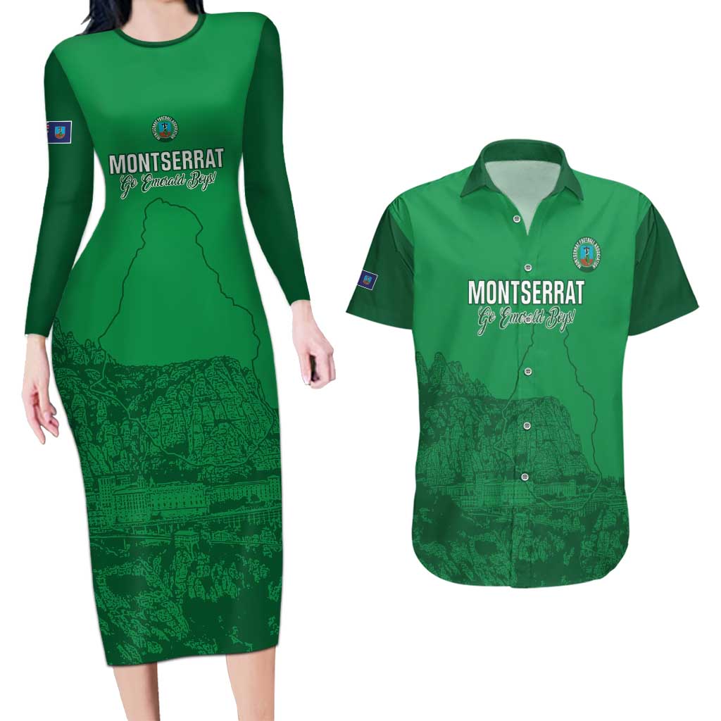 Custom Montserrat Football Couples Matching Long Sleeve Bodycon Dress and Hawaiian Shirt 2025 Go Emerald Boys