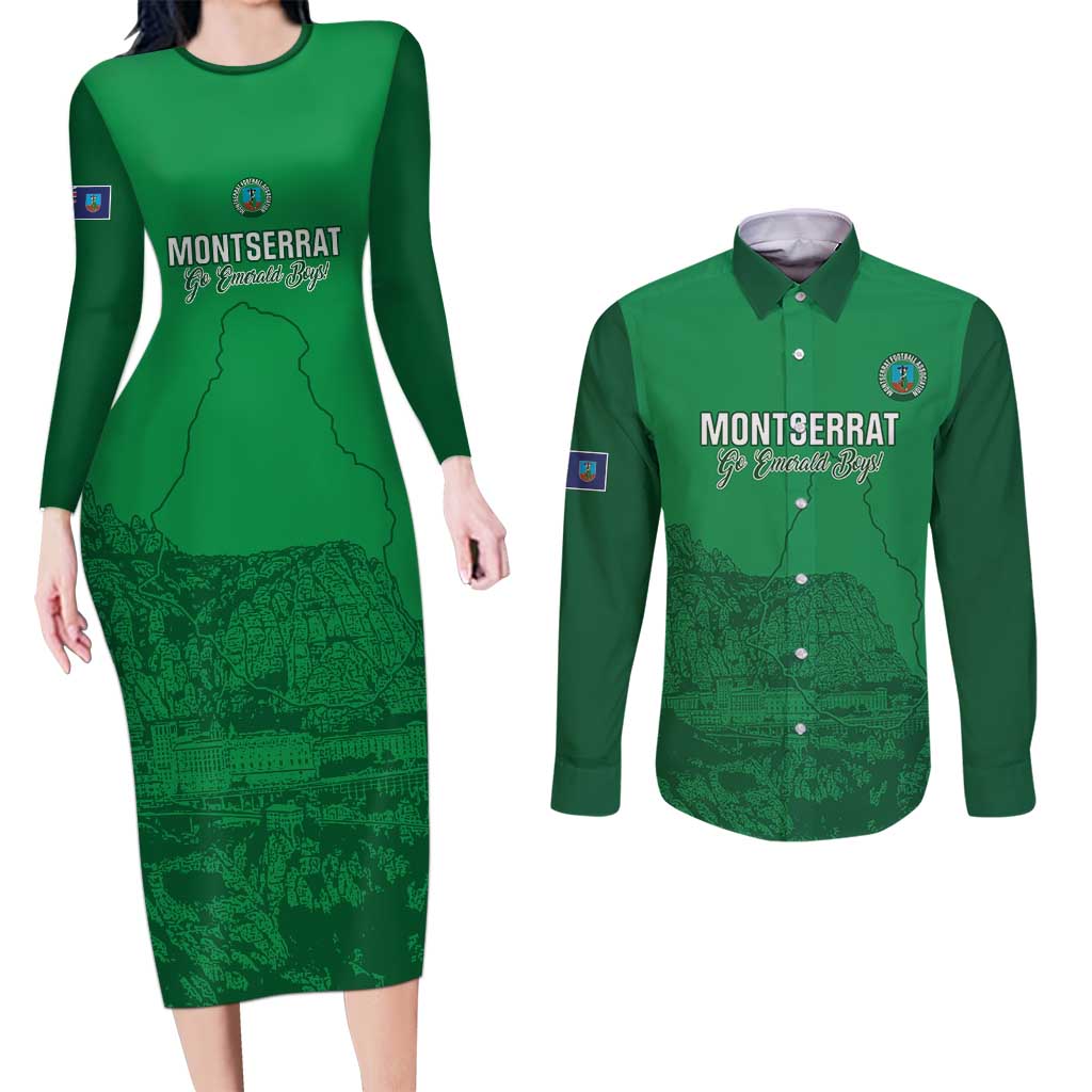 Custom Montserrat Football Couples Matching Long Sleeve Bodycon Dress and Long Sleeve Button Shirt 2025 Go Emerald Boys