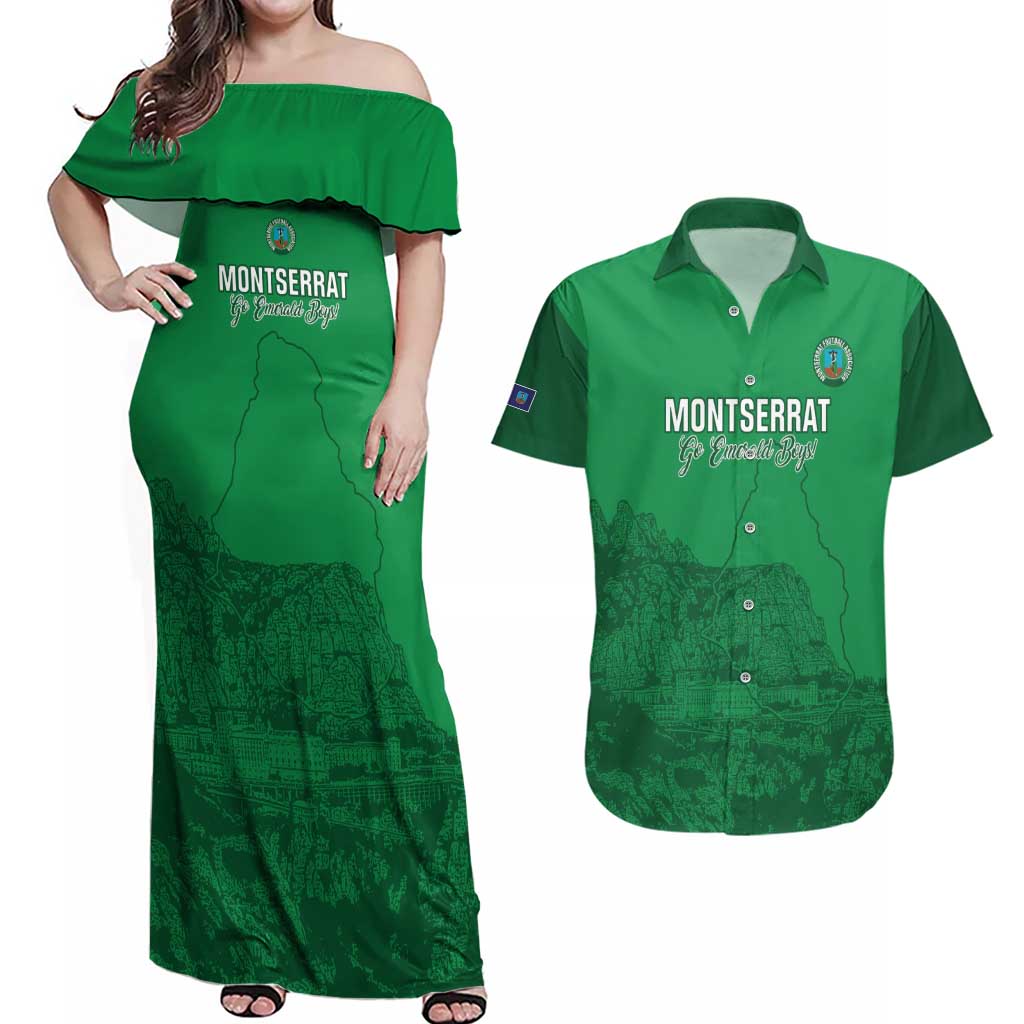 Custom Montserrat Football Couples Matching Off Shoulder Maxi Dress and Hawaiian Shirt 2025 Go Emerald Boys