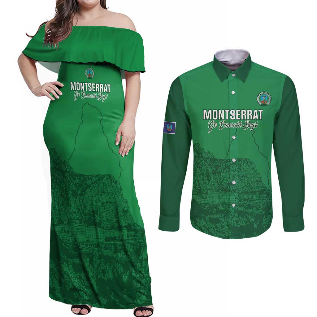 Custom Montserrat Football Couples Matching Off Shoulder Maxi Dress and Long Sleeve Button Shirt 2025 Go Emerald Boys