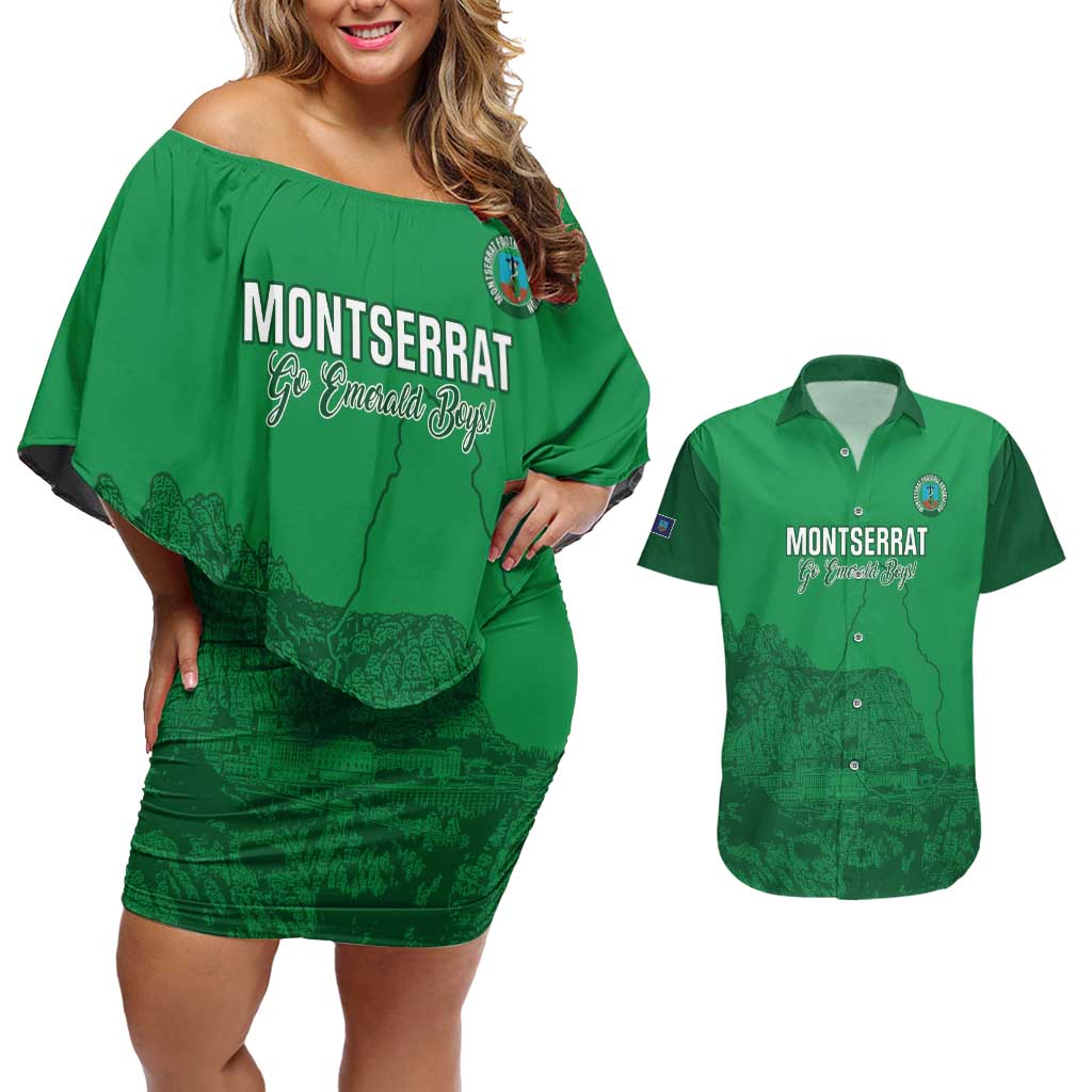 Custom Montserrat Football Couples Matching Off Shoulder Short Dress and Hawaiian Shirt 2025 Go Emerald Boys
