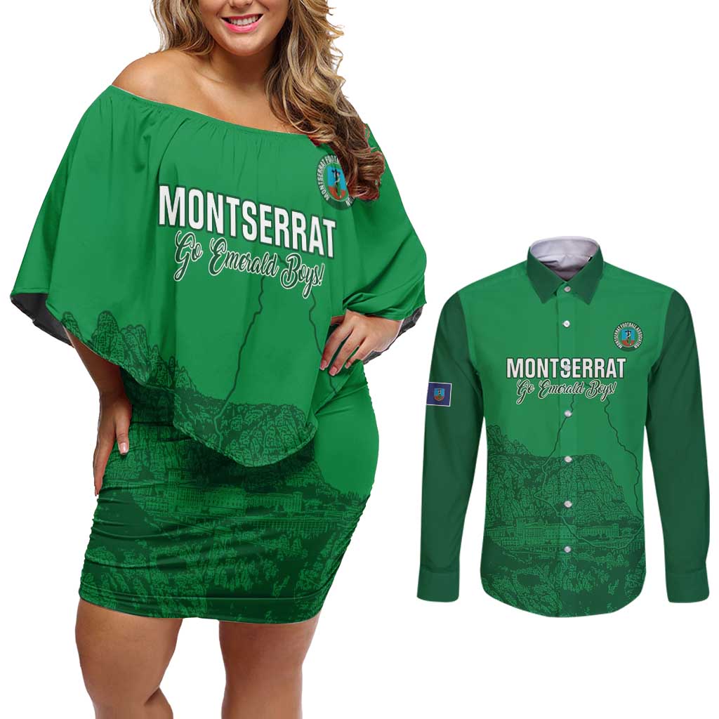 Custom Montserrat Football Couples Matching Off Shoulder Short Dress and Long Sleeve Button Shirt 2025 Go Emerald Boys