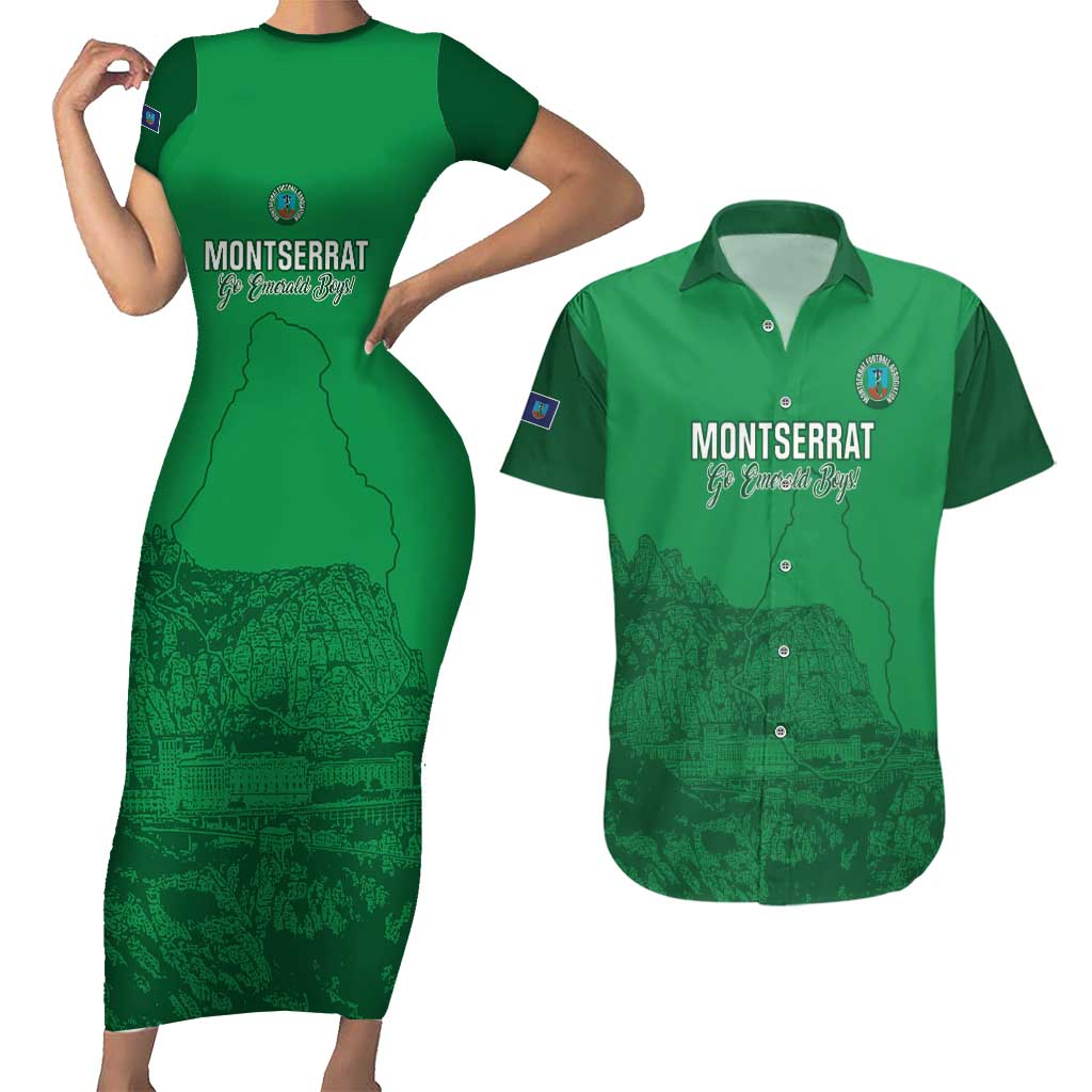 Custom Montserrat Football Couples Matching Short Sleeve Bodycon Dress and Hawaiian Shirt 2025 Go Emerald Boys