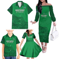 Custom Montserrat Football Family Matching Off The Shoulder Long Sleeve Dress and Hawaiian Shirt 2025 Go Emerald Boys