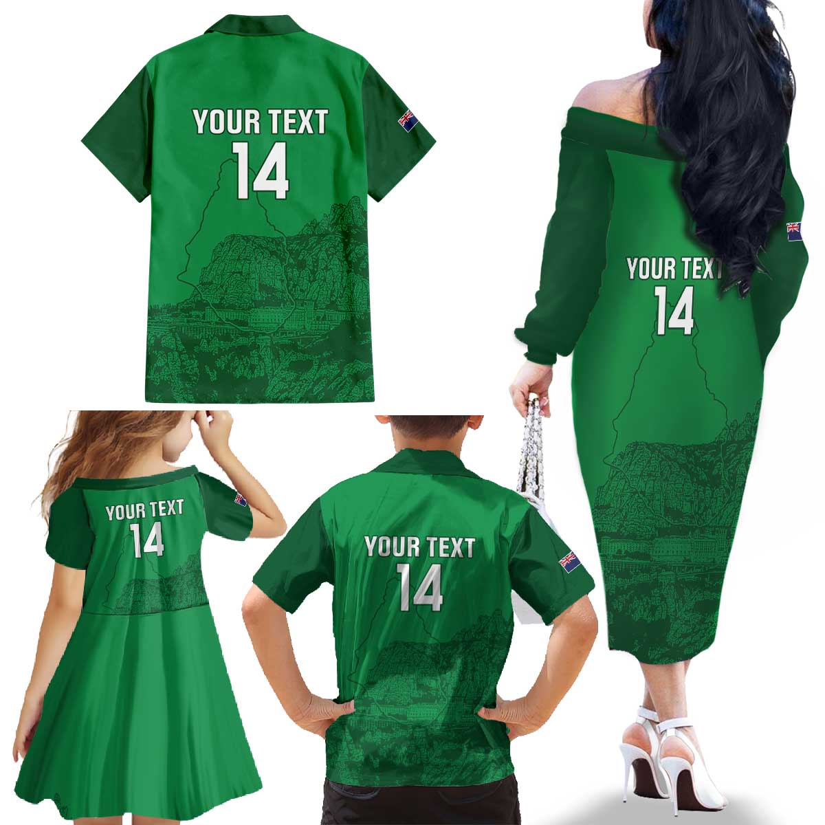 Custom Montserrat Football Family Matching Off The Shoulder Long Sleeve Dress and Hawaiian Shirt 2025 Go Emerald Boys