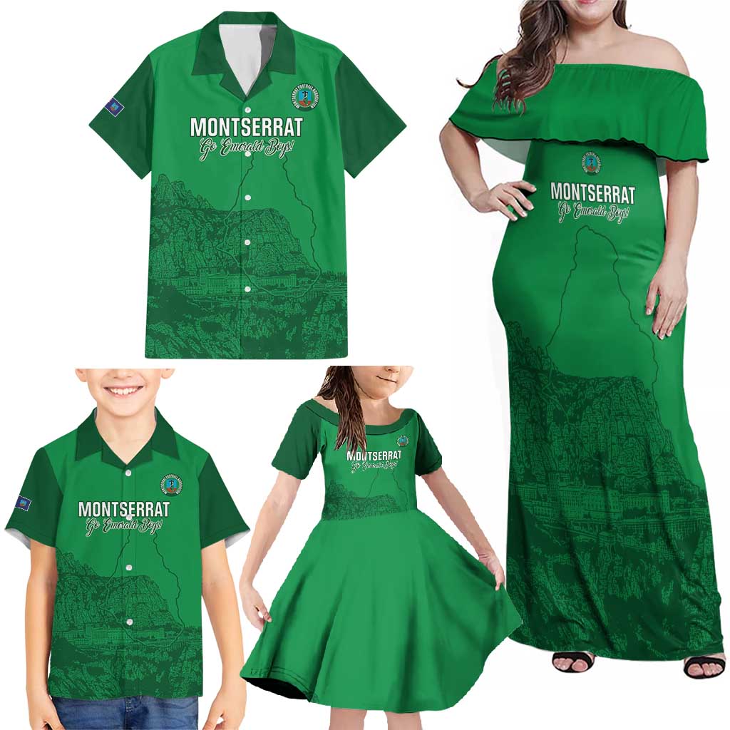 Custom Montserrat Football Family Matching Off Shoulder Maxi Dress and Hawaiian Shirt 2025 Go Emerald Boys