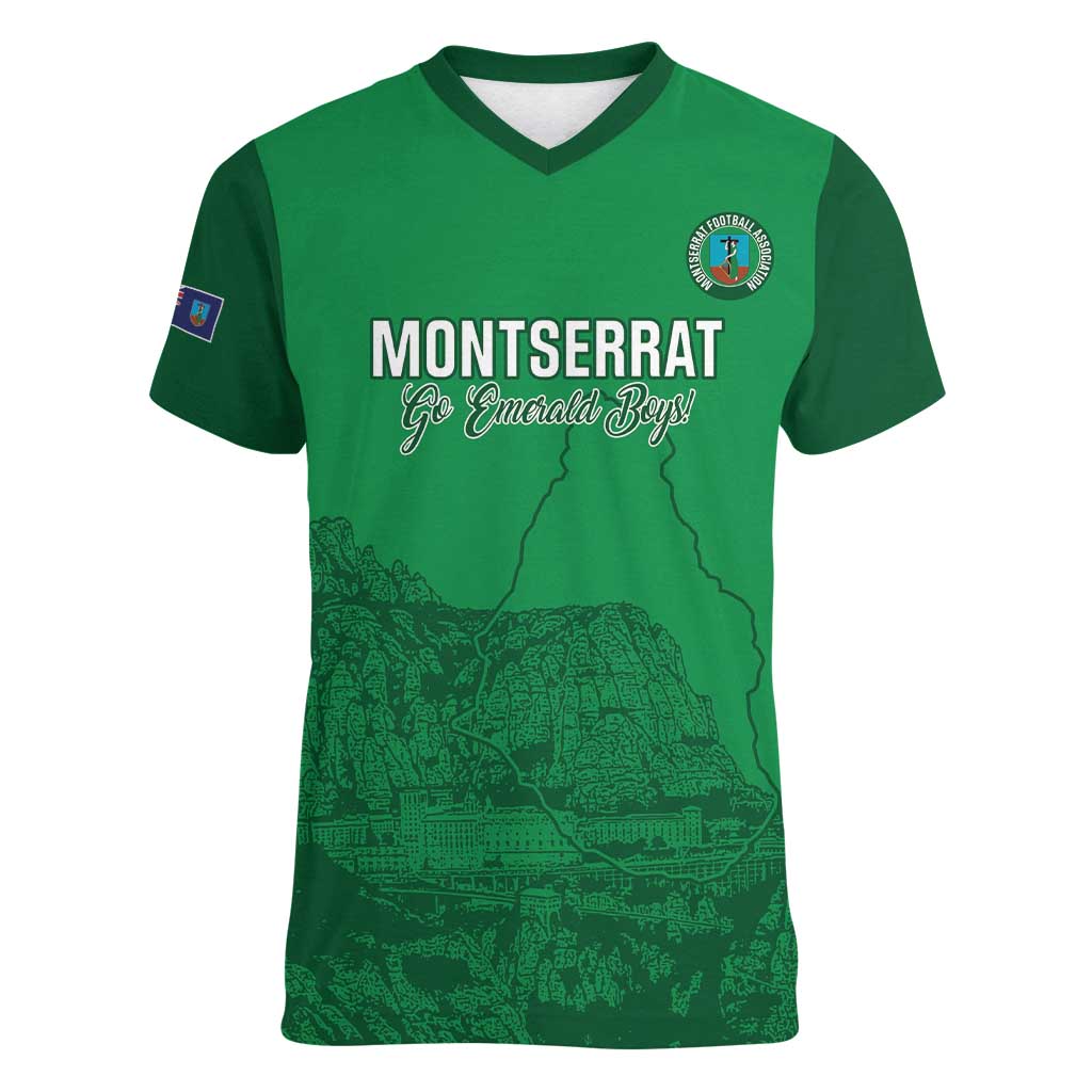 Custom Montserrat Football Women V-Neck T-Shirt 2025 Go Emerald Boys