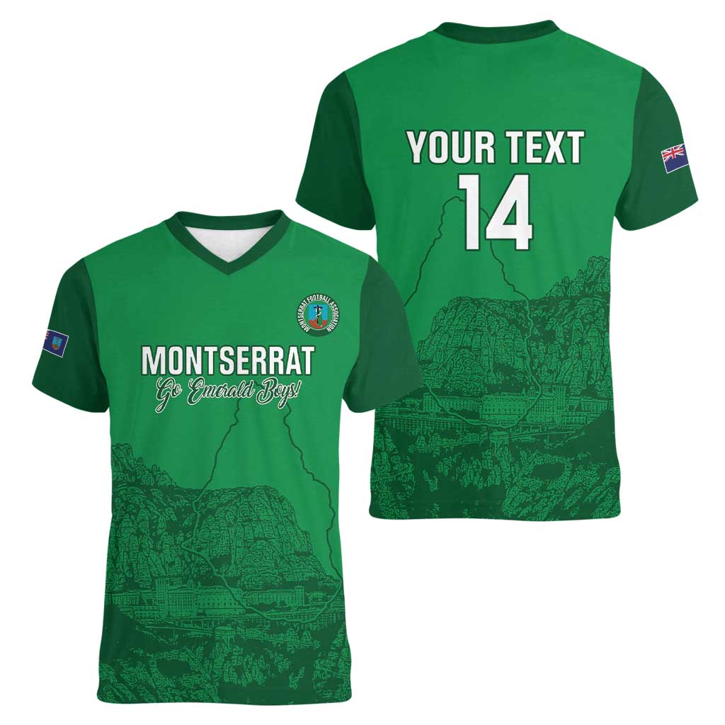 Custom Montserrat Football Women V-Neck T-Shirt 2025 Go Emerald Boys