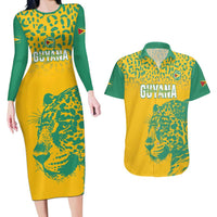 Custom Guyana Football Couples Matching Long Sleeve Bodycon Dress and Hawaiian Shirt 2025 Go Golden Jaguars