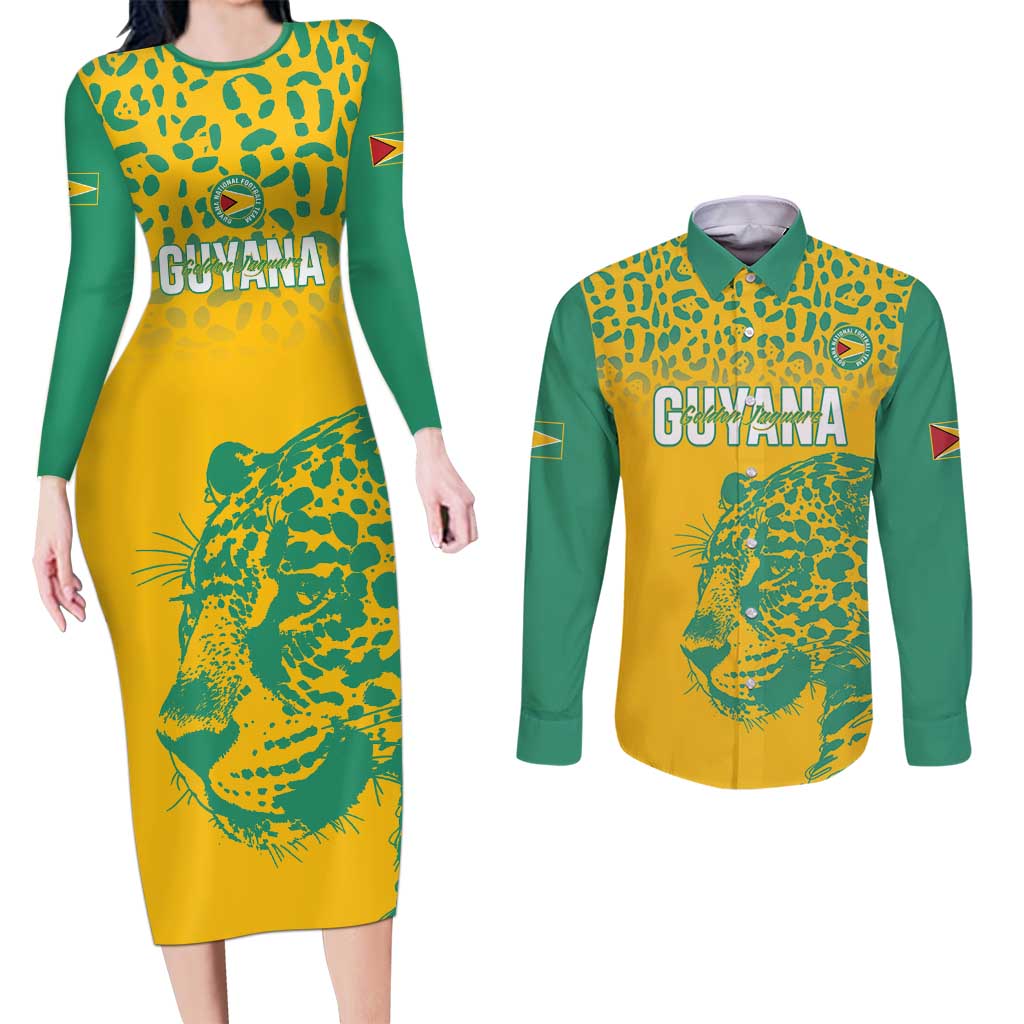 Custom Guyana Football Couples Matching Long Sleeve Bodycon Dress and Long Sleeve Button Shirt 2025 Go Golden Jaguars