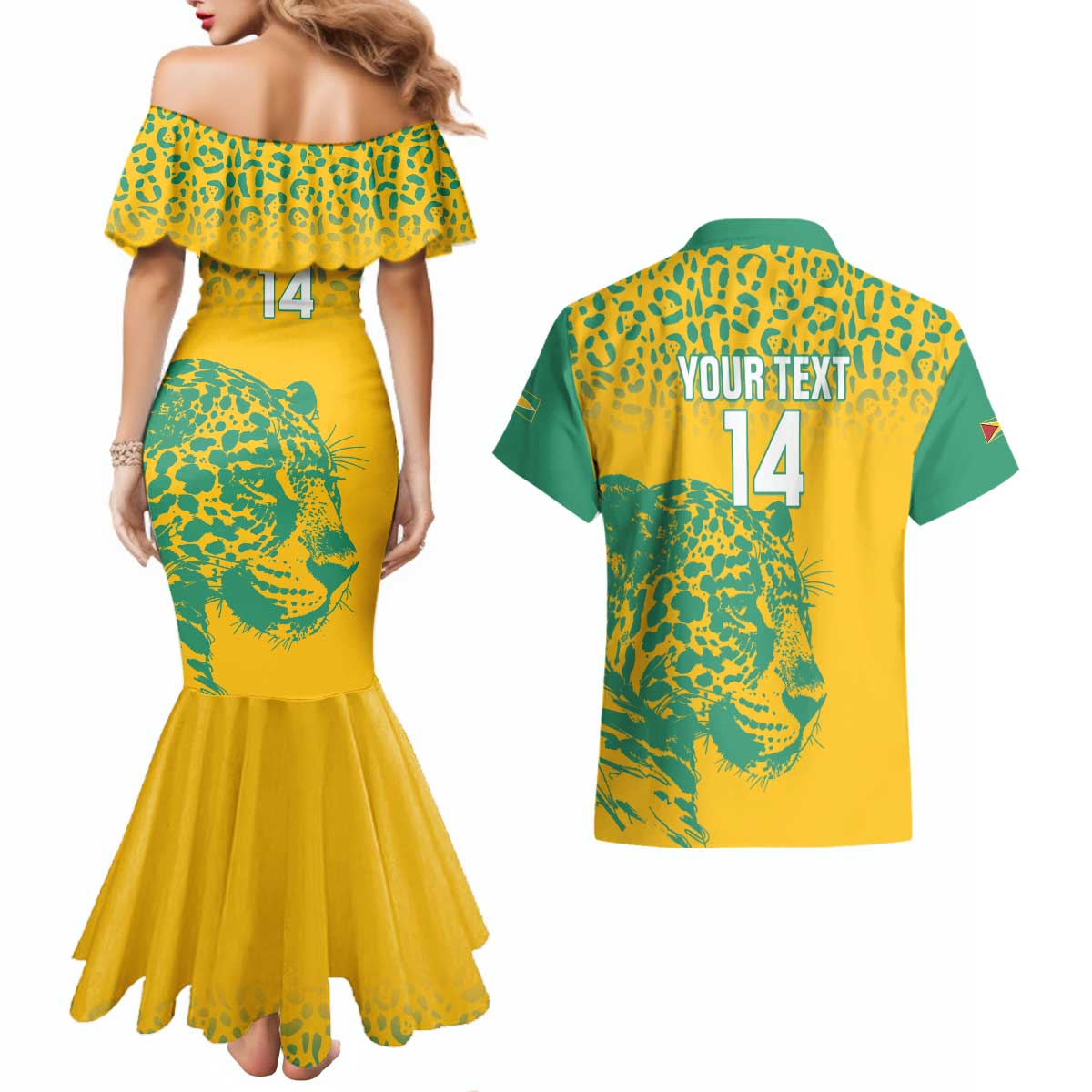 Custom Guyana Football Couples Matching Mermaid Dress and Hawaiian Shirt 2025 Go Golden Jaguars
