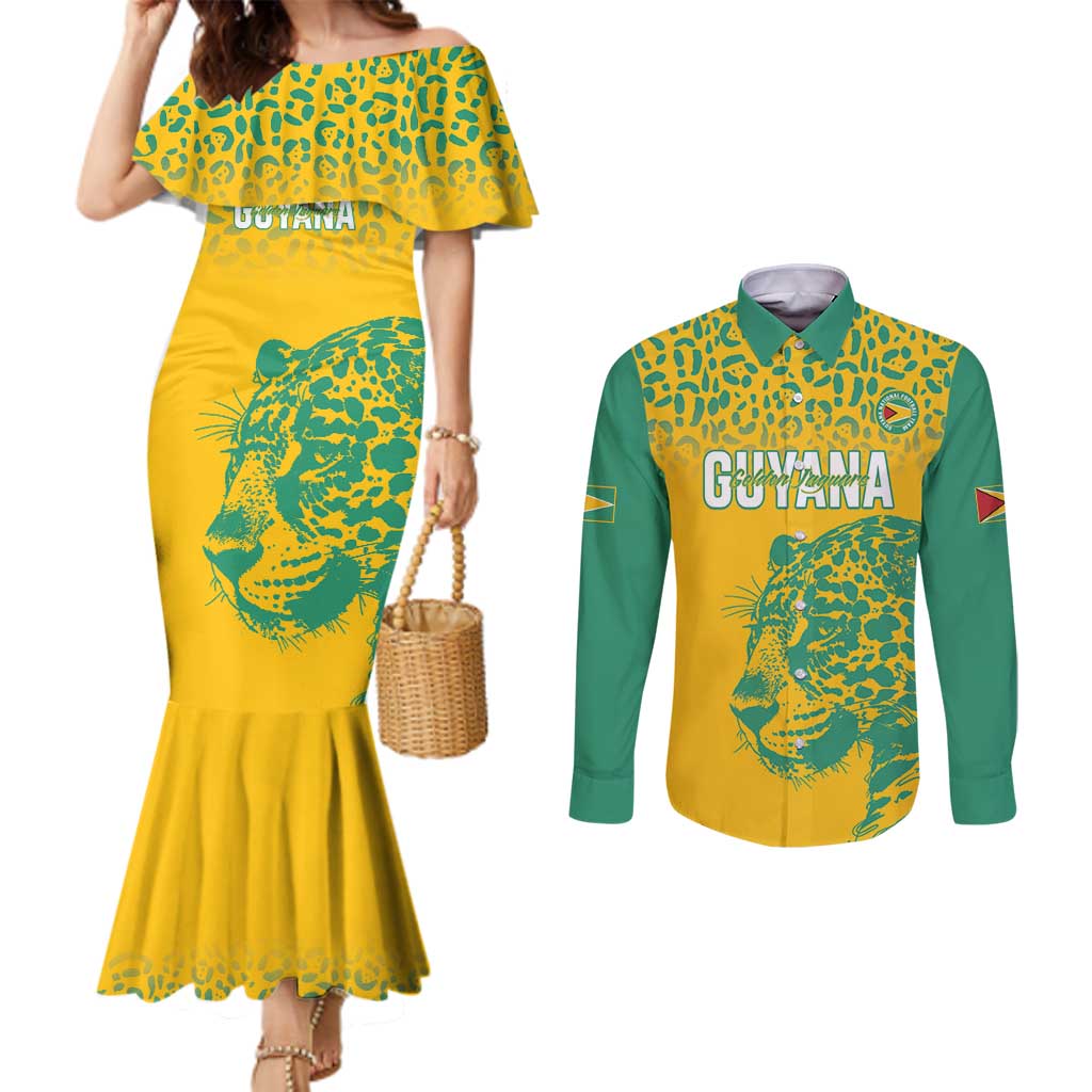 Custom Guyana Football Couples Matching Mermaid Dress and Long Sleeve Button Shirt 2025 Go Golden Jaguars