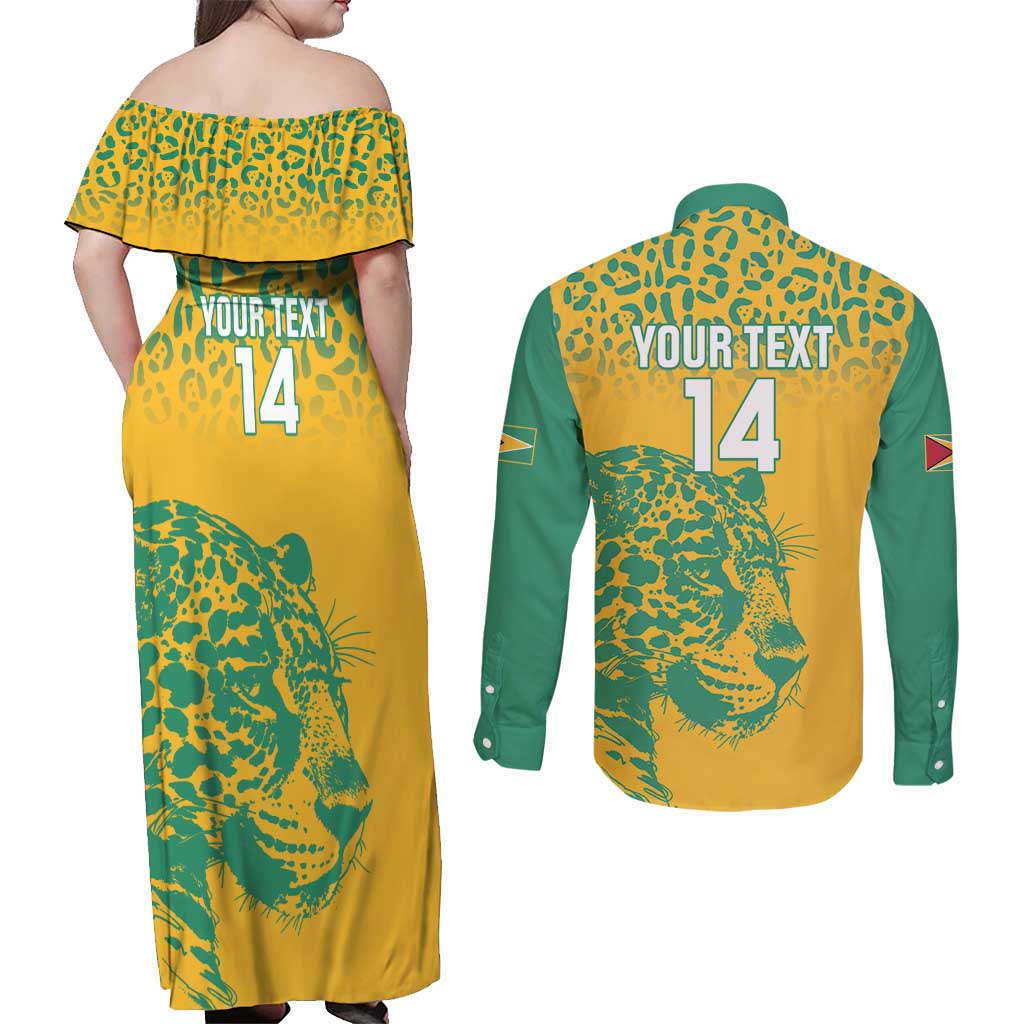 Custom Guyana Football Couples Matching Off Shoulder Maxi Dress and Long Sleeve Button Shirt 2025 Go Golden Jaguars