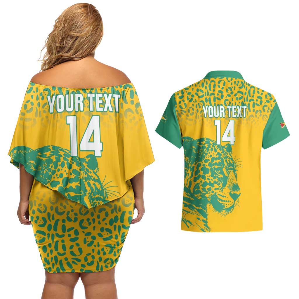 Custom Guyana Football Couples Matching Off Shoulder Short Dress and Hawaiian Shirt 2025 Go Golden Jaguars