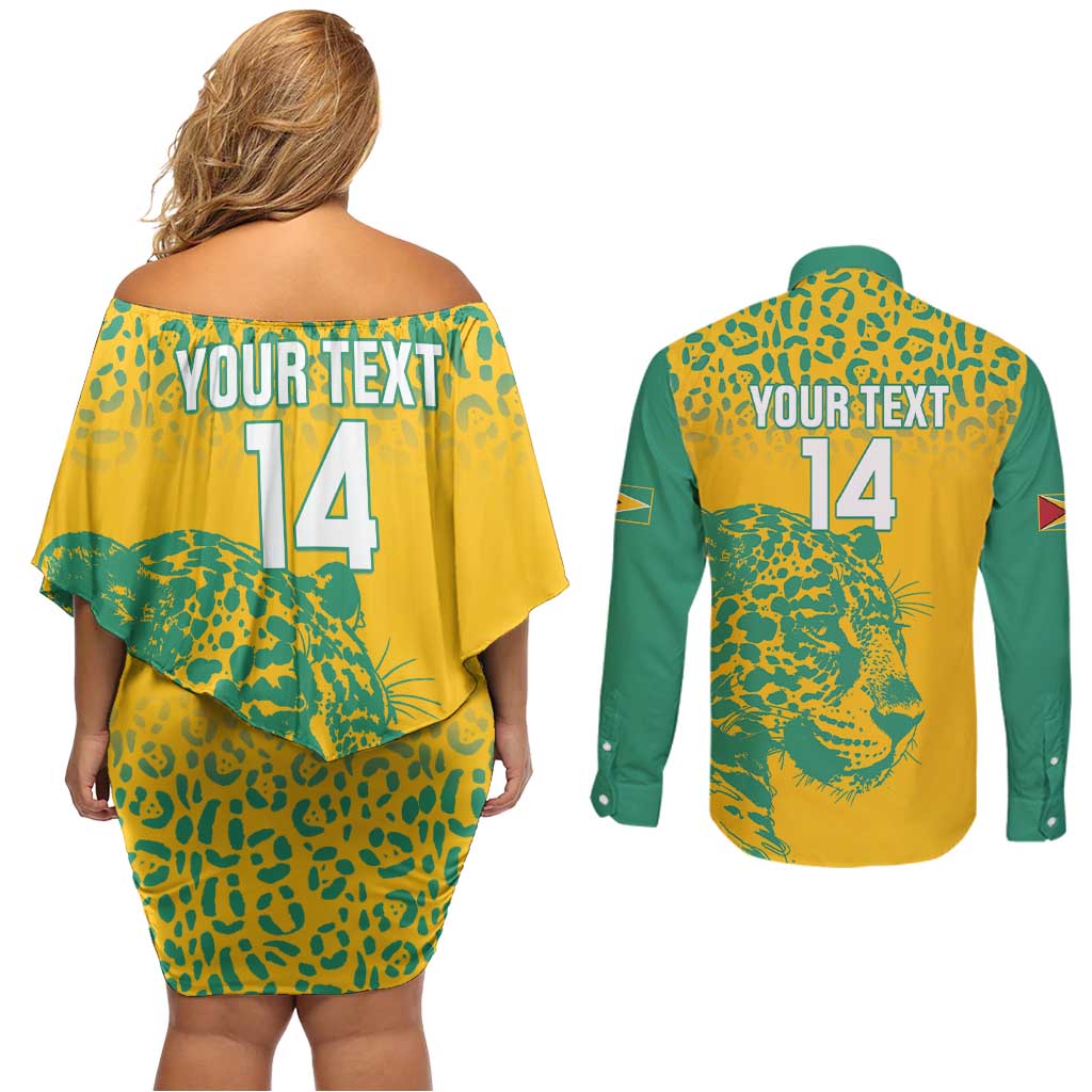 Custom Guyana Football Couples Matching Off Shoulder Short Dress and Long Sleeve Button Shirt 2025 Go Golden Jaguars