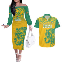 Custom Guyana Football Couples Matching Off The Shoulder Long Sleeve Dress and Hawaiian Shirt 2025 Go Golden Jaguars