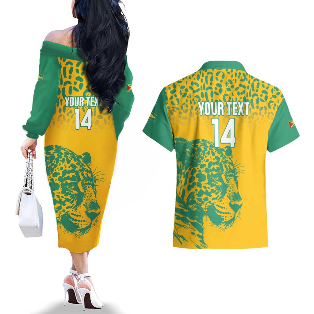 Custom Guyana Football Couples Matching Off The Shoulder Long Sleeve Dress and Hawaiian Shirt 2025 Go Golden Jaguars