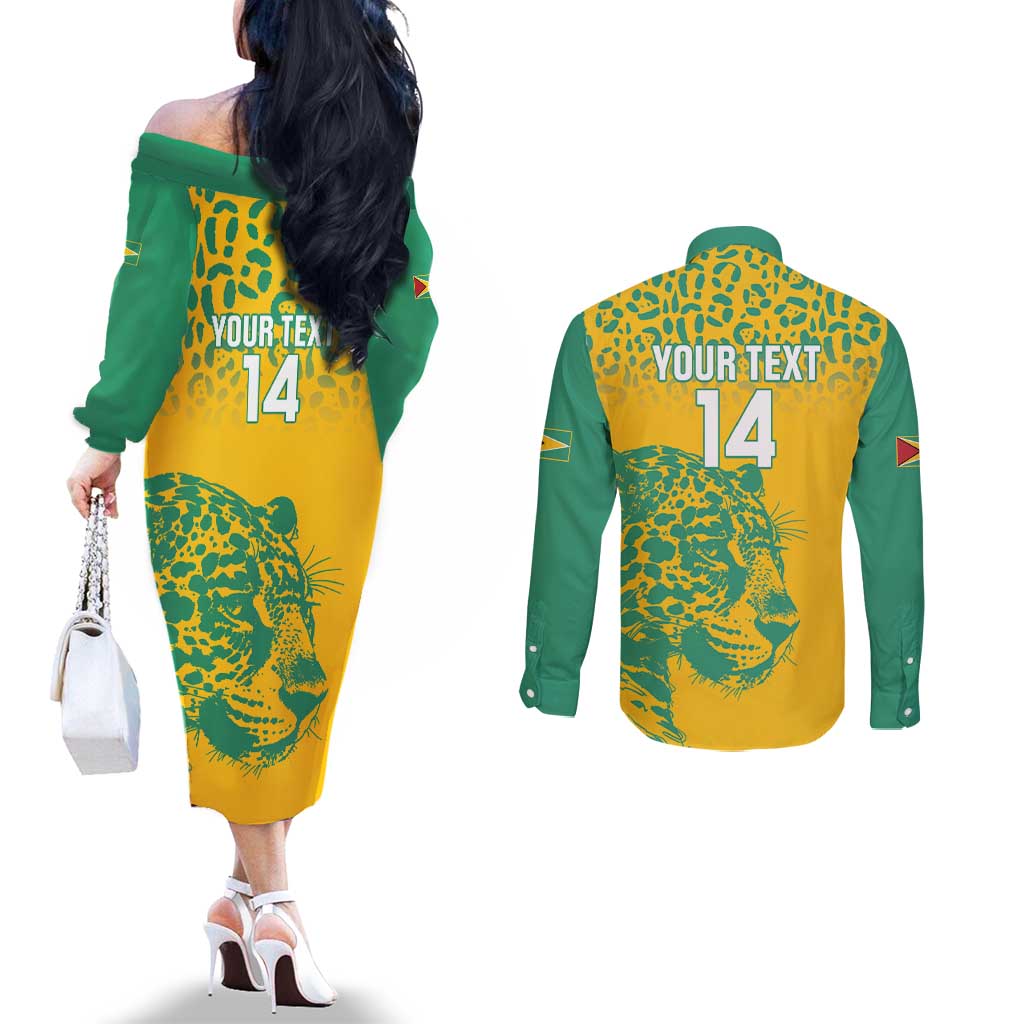 Custom Guyana Football Couples Matching Off The Shoulder Long Sleeve Dress and Long Sleeve Button Shirt 2025 Go Golden Jaguars