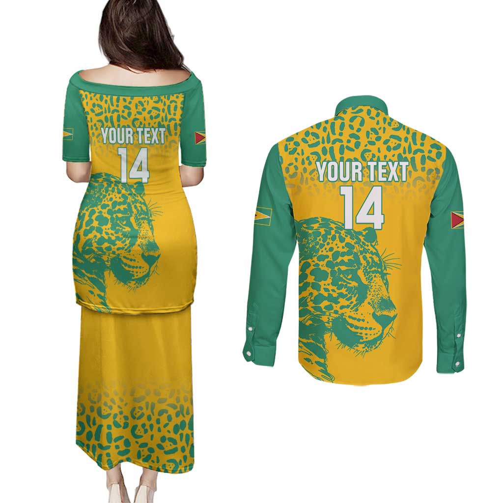 Custom Guyana Football Couples Matching Puletasi and Long Sleeve Button Shirt 2025 Go Golden Jaguars