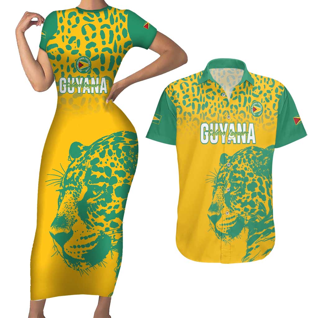 Custom Guyana Football Couples Matching Short Sleeve Bodycon Dress and Hawaiian Shirt 2025 Go Golden Jaguars