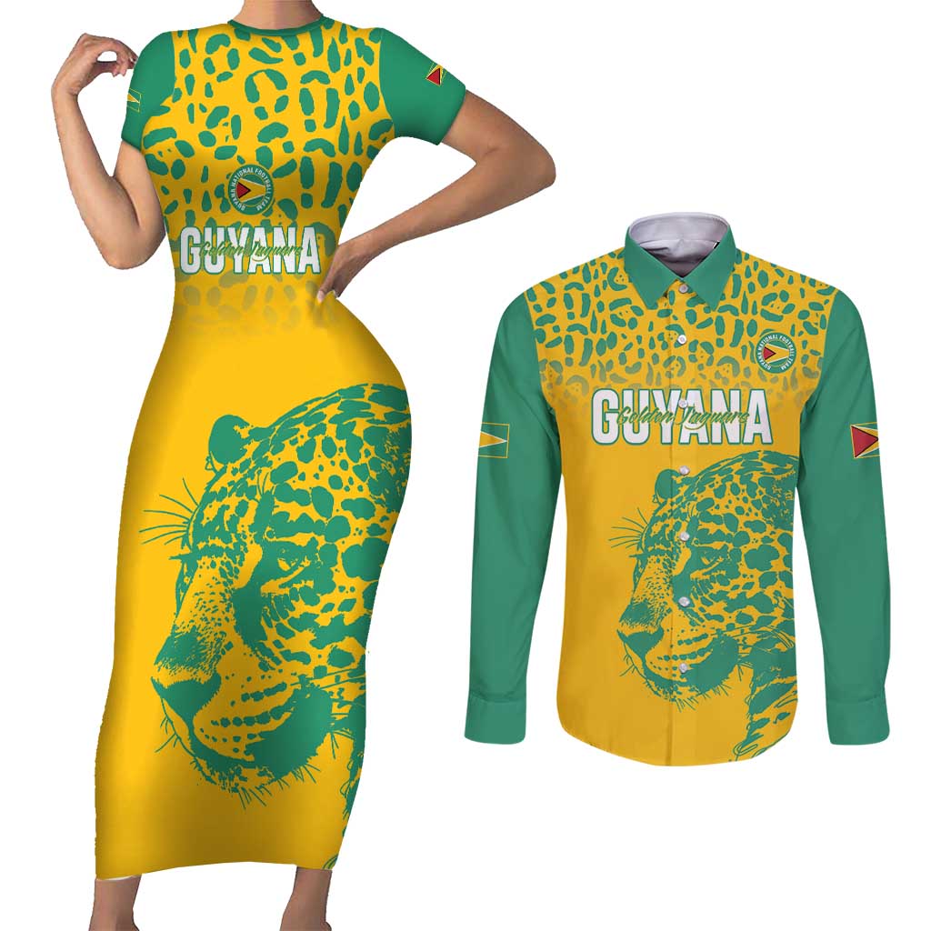 Custom Guyana Football Couples Matching Short Sleeve Bodycon Dress and Long Sleeve Button Shirt 2025 Go Golden Jaguars