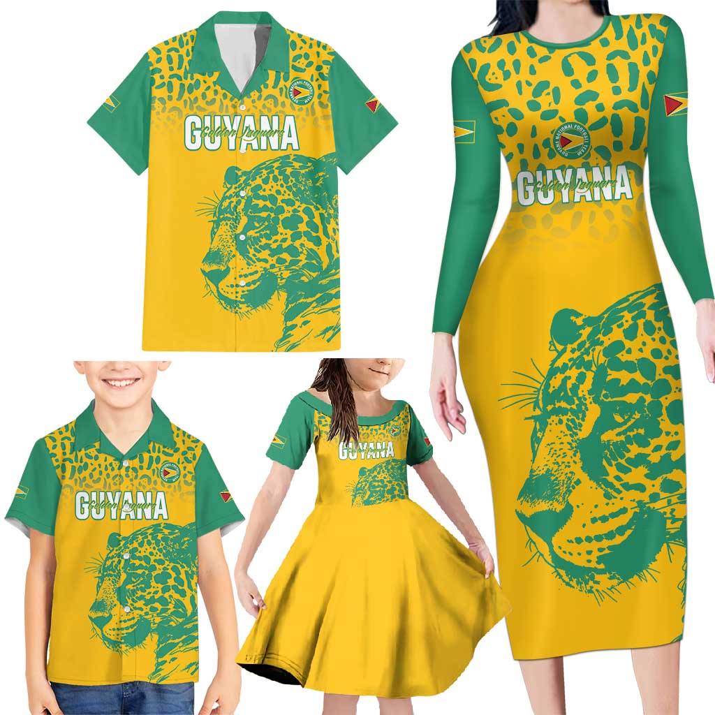 Custom Guyana Football Family Matching Long Sleeve Bodycon Dress and Hawaiian Shirt 2025 Go Golden Jaguars