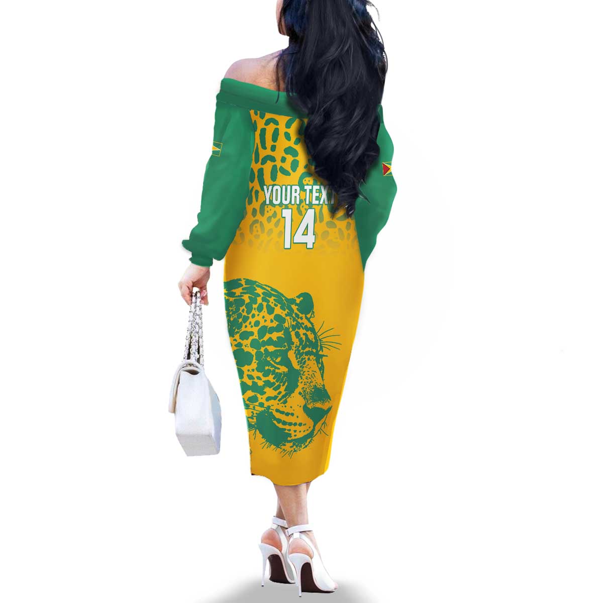 Custom Guyana Football Family Matching Off The Shoulder Long Sleeve Dress and Hawaiian Shirt 2025 Go Golden Jaguars
