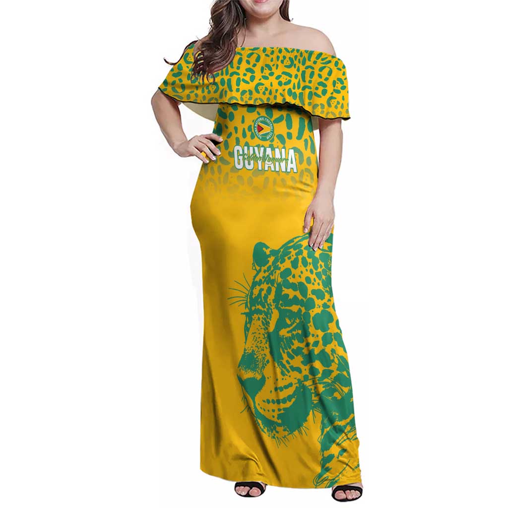 Custom Guyana Football Family Matching Off Shoulder Maxi Dress and Hawaiian Shirt 2025 Go Golden Jaguars