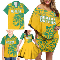 Custom Guyana Football Family Matching Off Shoulder Short Dress and Hawaiian Shirt 2025 Go Golden Jaguars