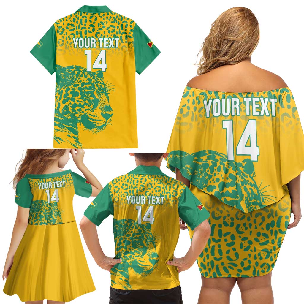 Custom Guyana Football Family Matching Off Shoulder Short Dress and Hawaiian Shirt 2025 Go Golden Jaguars
