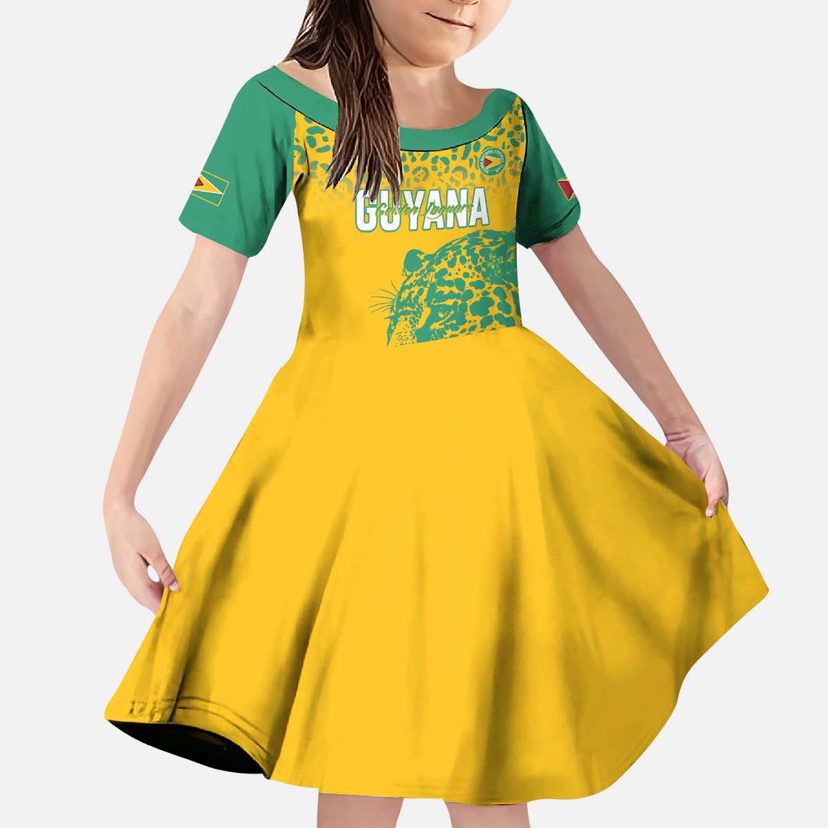 Custom Guyana Football Kid Short Sleeve Dress 2025 Go Golden Jaguars