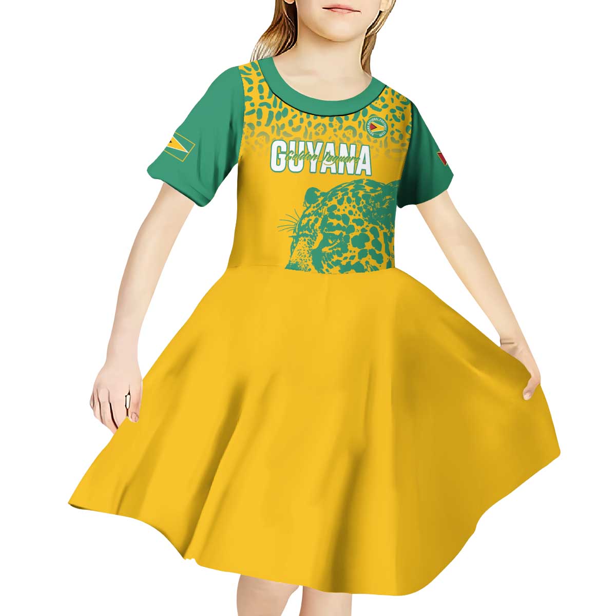 Custom Guyana Football Kid Short Sleeve Dress 2025 Go Golden Jaguars