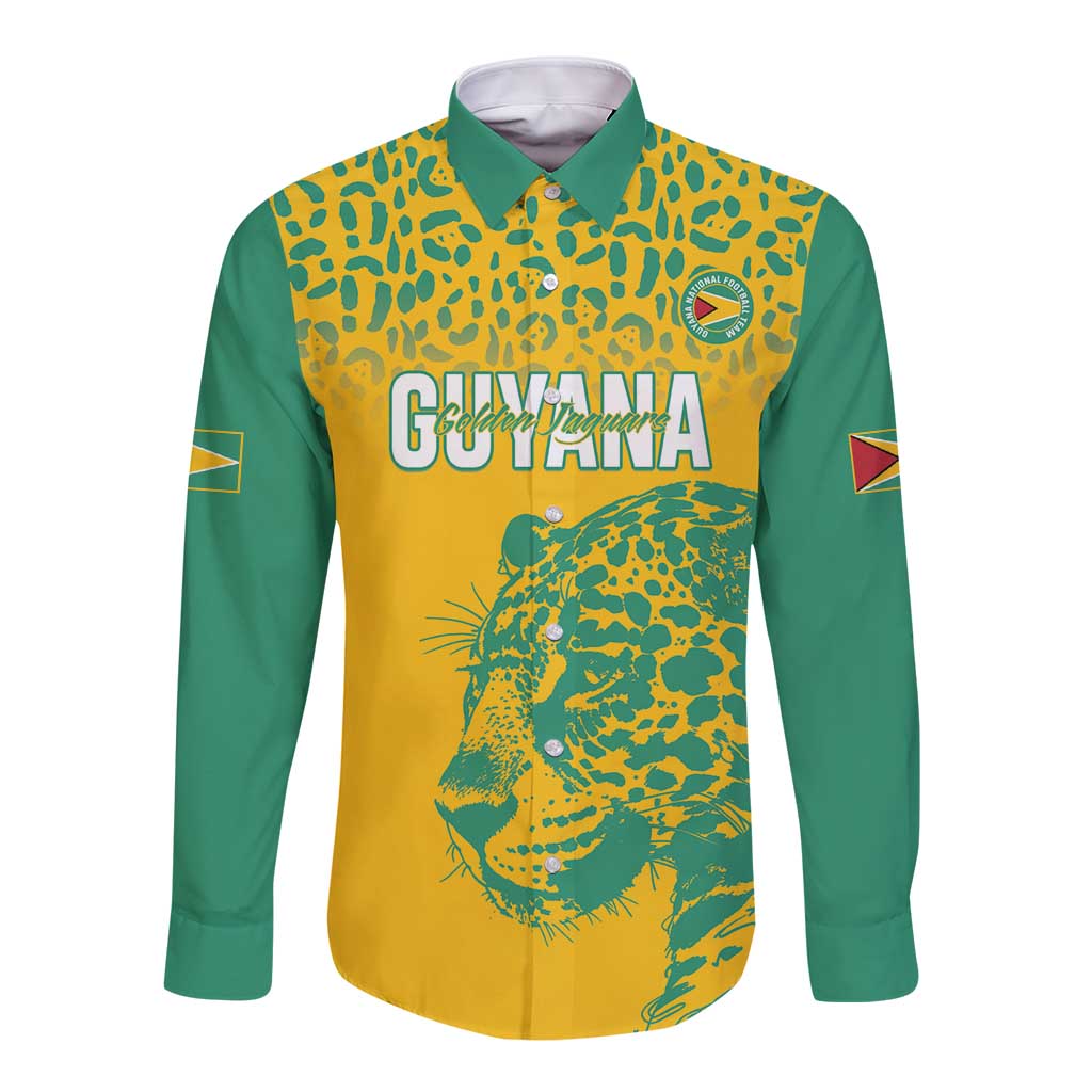 Custom Guyana Football Long Sleeve Button Shirt 2025 Go Golden Jaguars