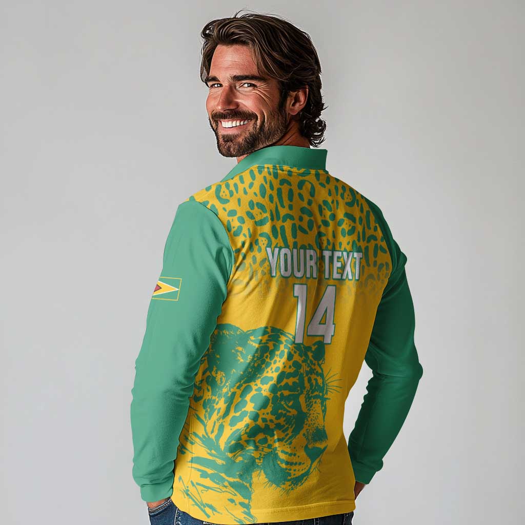 Custom Guyana Football Long Sleeve Polo Shirt 2025 Go Golden Jaguars