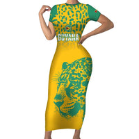 Custom Guyana Football Short Sleeve Bodycon Dress 2025 Go Golden Jaguars