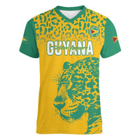 Custom Guyana Football Women V-Neck T-Shirt 2025 Go Golden Jaguars