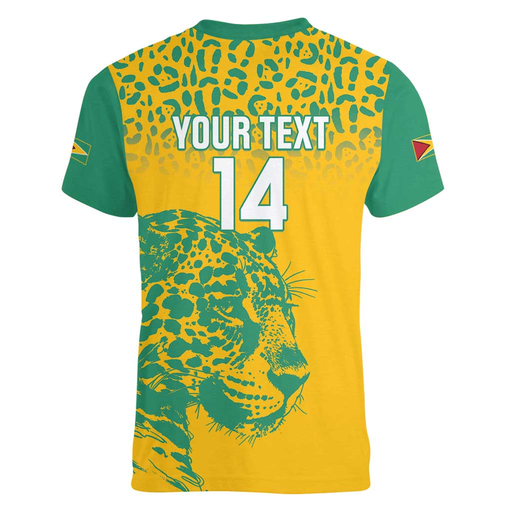 Custom Guyana Football Women V-Neck T-Shirt 2025 Go Golden Jaguars