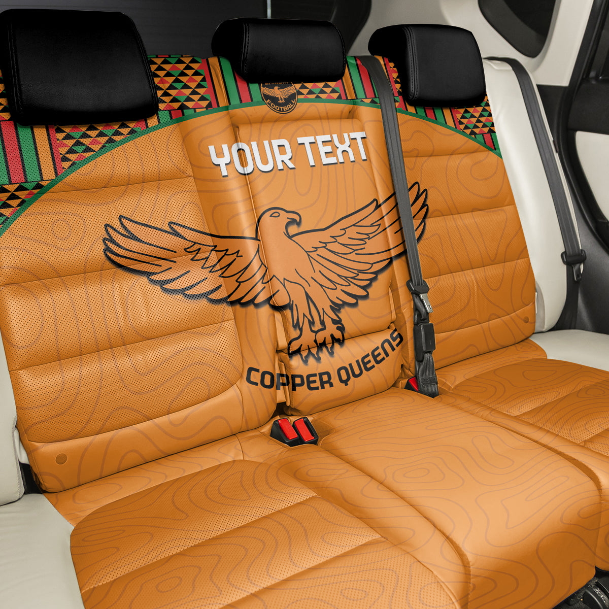 Custom Zambia Football Back Car Seat Cover Copper Queens Kente Pattern - Wonder Print Shop
