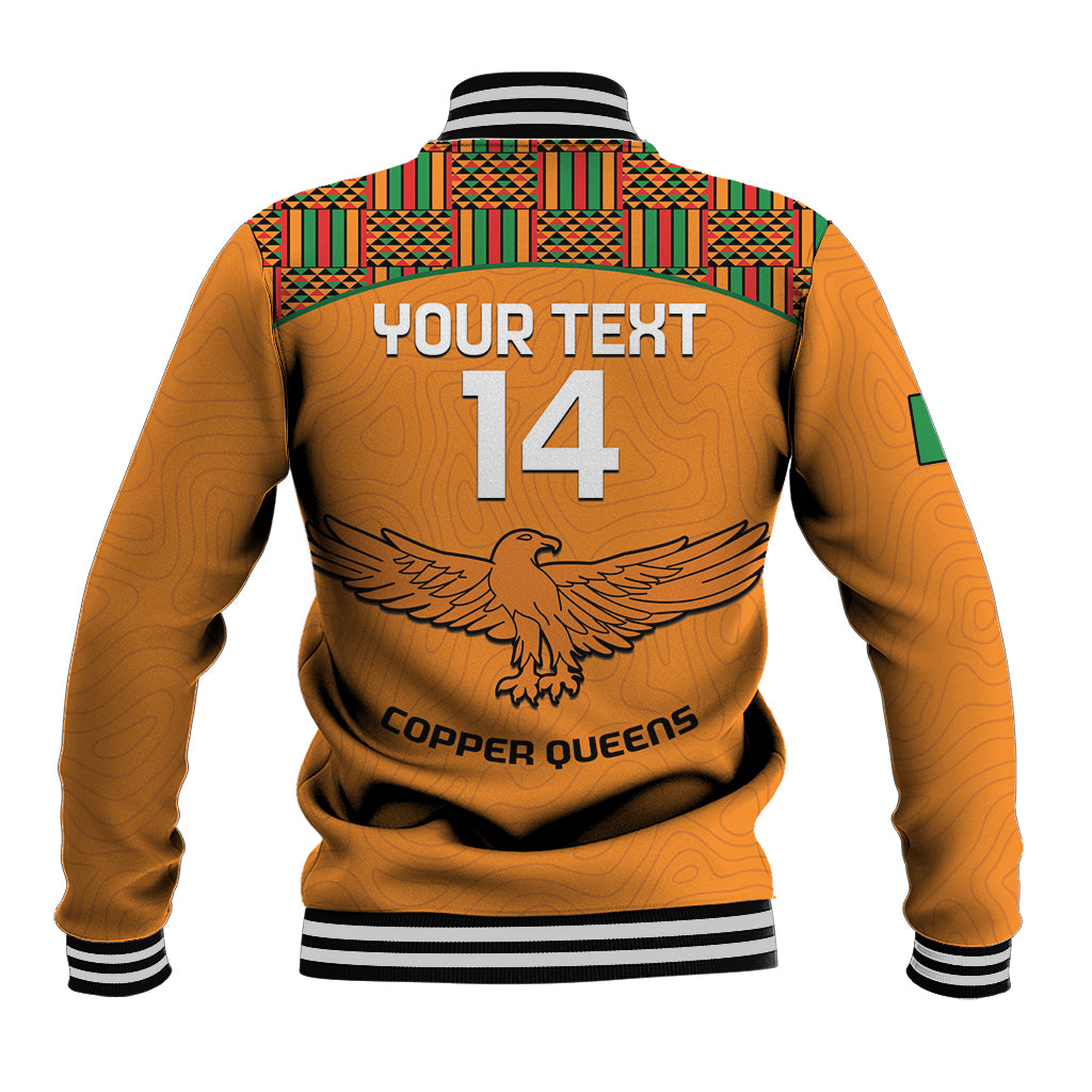 Custom Zambia Football Baseball Jacket Copper Queens Kente Pattern - Wonder Print Shop