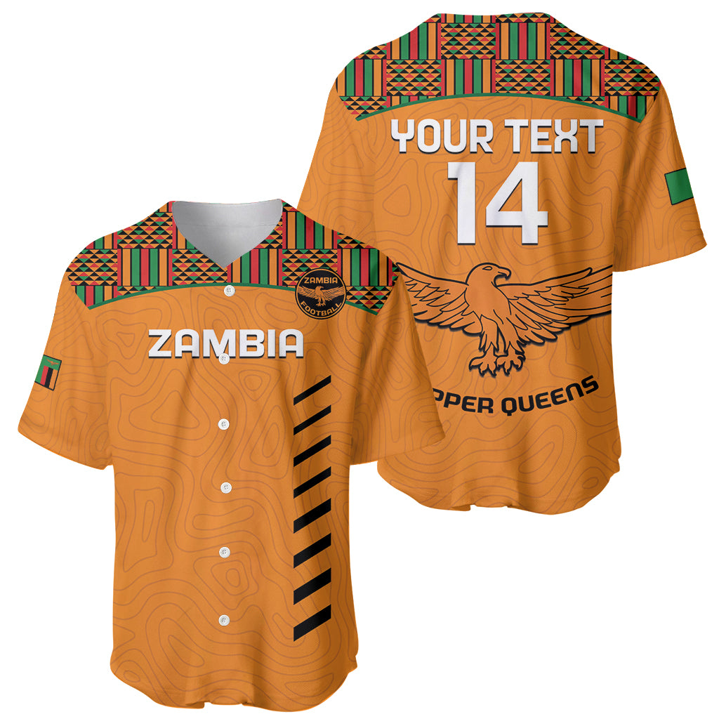 Custom Zambia Football Baseball Jersey Copper Queens Kente Pattern - Wonder Print Shop