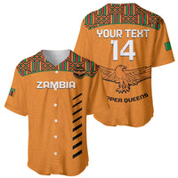 Custom Zambia Football Baseball Jersey Copper Queens Kente Pattern - Wonder Print Shop