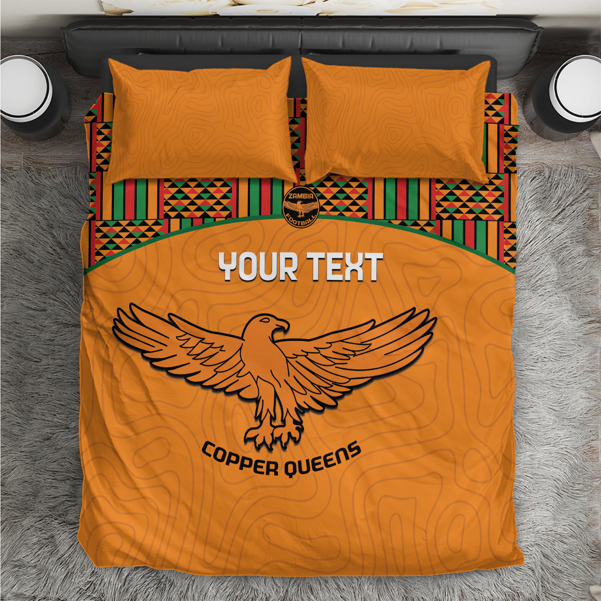 Custom Zambia Football Bedding Set Copper Queens Kente Pattern - Wonder Print Shop