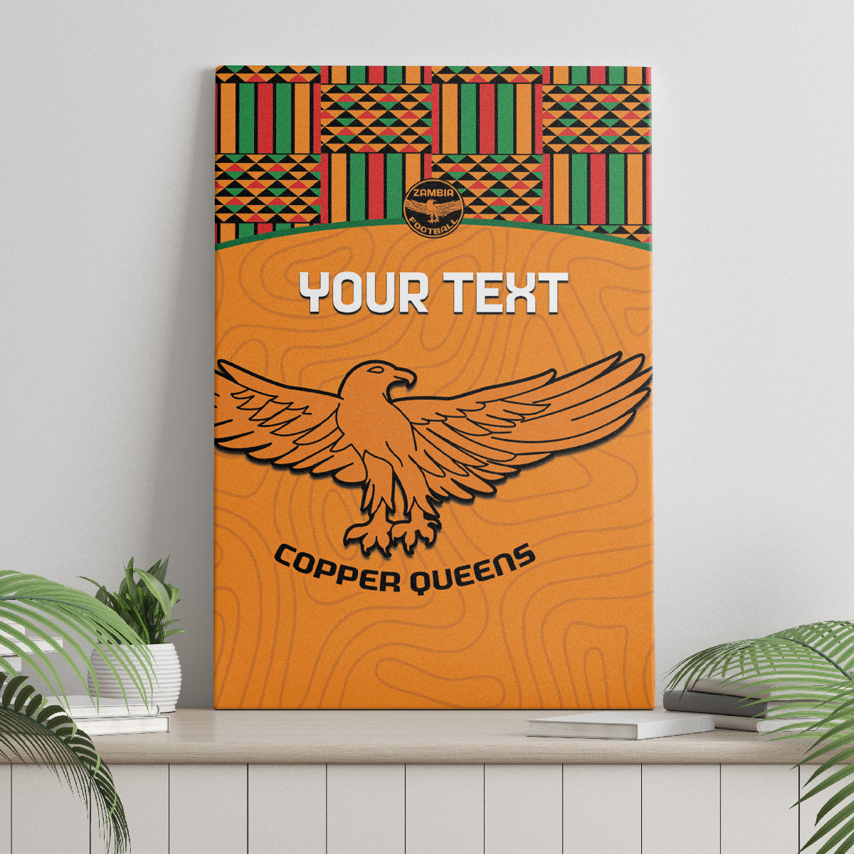 Custom Zambia Football Canvas Wall Art Copper Queens Kente Pattern - Wonder Print Shop