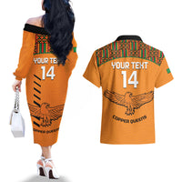 Custom Zambia Football Couples Matching Off The Shoulder Long Sleeve Dress and Hawaiian Shirt Copper Queens Kente Pattern - Wonder Print Shop