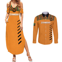 Custom Zambia Football Couples Matching Summer Maxi Dress and Long Sleeve Button Shirt Copper Queens Kente Pattern - Wonder Print Shop