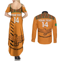Custom Zambia Football Couples Matching Summer Maxi Dress and Long Sleeve Button Shirt Copper Queens Kente Pattern - Wonder Print Shop